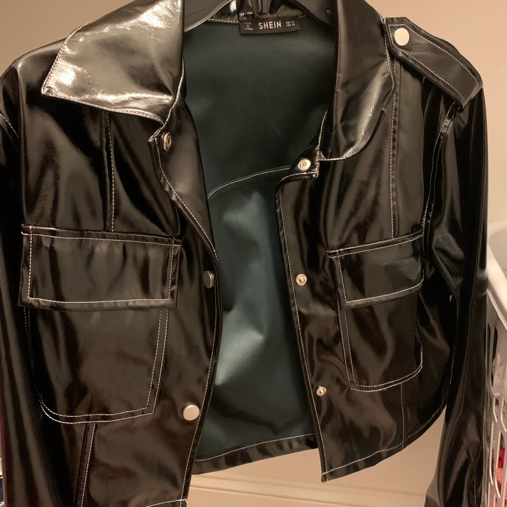 faux leather cropped jacket
